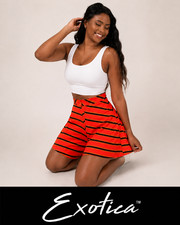 NEW EXOTICA SLAY STRIPES RED SILKY BASKETBALL PALAZZO SHORTS XXL .