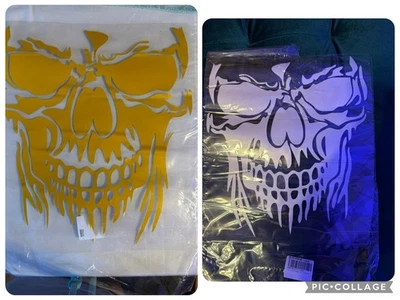 Aufkleber Skull Totenkopf Gesicht Gelb-gold Und silber  - Bild 1 von 4