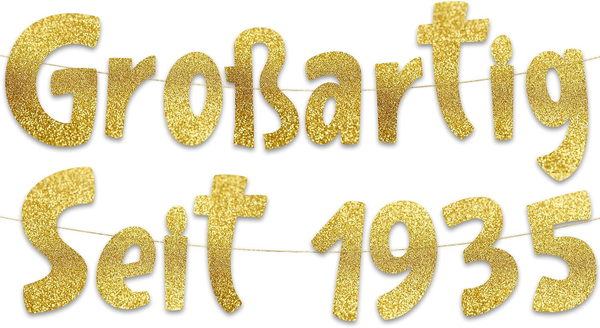 "91. Geburtstag Girlande \"GroßArtig Seit 1935\" Gold Glitzer – Geburtstagsdeko, De"-image
