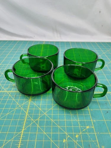 Emerald Green Vereco Made In France Stacking Tea Cups and MCM Set of 4 Vintage