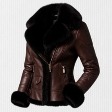 Genuine Leather Aviator Jacket: Women's Brown Shearling Coat