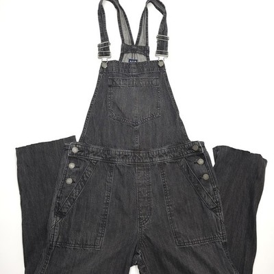 Gap Overalls Size Small Tall Black Denim Cropped 24'' Inseam Raw Hem 