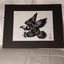 Hou-tien Cheng Master Chinese Paper Cutter Eagle Flying Signed Matted 11x14 VTG