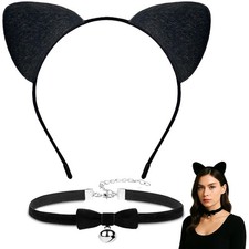 Black Cat Costume Accessories   Cat Ears Headband and Choker with Bow and Bel...