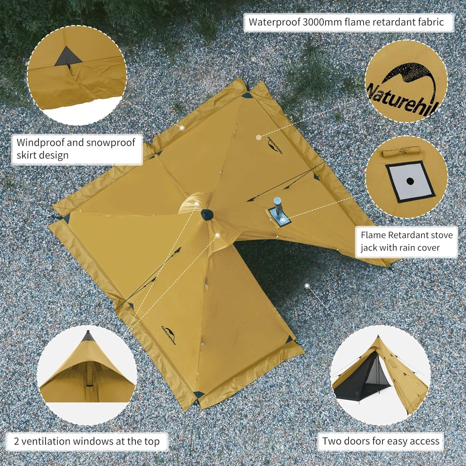 Tienda tipi Ranch Fire 4 estaciones, tienda caliente para 2 personas con gato de estufa, Wa a prueba de viento Foto 3 de 4