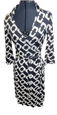 Diane von Furstenberg Wrap Dress Size US 8 Black Justin Chain Link  DVF *Flaws