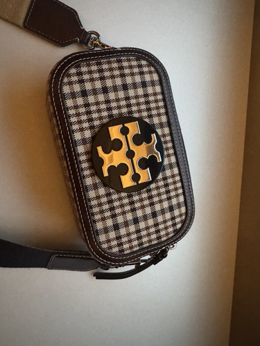 Authentic NWT Tory Burch Miller Mini Plaid Canvas CrossBody Bag-Multi /Silver