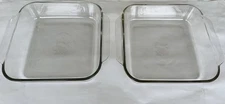 TWO Pyrex Baking Dishes Casserole Pans 222-R 8”x8”x2” Clear Square Brownie Pan