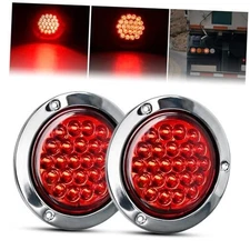  4Inch Round Tail Light 2PCS Red 24LED w/Stainless Steel Red 24Led 2Pcs Screws