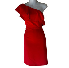 OASIS Women Red One Shoulder Dress Small Coral Frill Ruffle Wedding Guest Mini