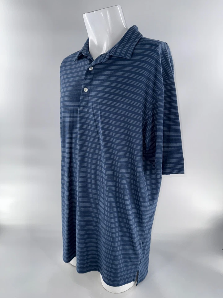 Camisa polo de golf Dunning para hombre XXL azul a rayas poliéster rayón YGI H5-18 Foto 4 de 4