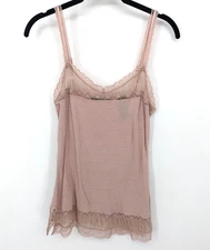 Y2K Camisole Womens Small Blush Pink Lace Silk Trim Tank Top Coquette Romantic
