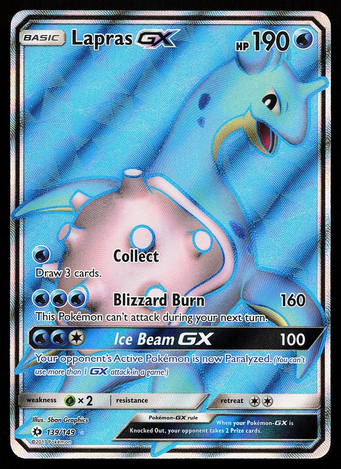 Lapras GX 139/149 Holo Ultra Rare Sun & Moon Base Set Pokemon Card