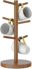 Mug Holder Bamboo Mug Tree with Thicker Base Coffee Cup Mug Stand for Counter Mu