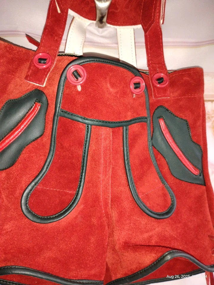 US Unisex Talla 2T, cintura 20". Oktoberfest, Alemania, pantalones de cuero de gamuza, cortos, con Susp.ROJO Foto 3 de 4