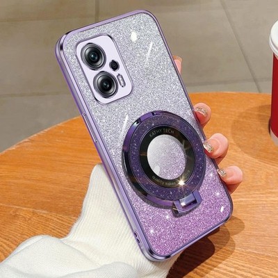 Für Redmi Note 11T Pro TPU Handyhülle mit runder Glitzer Halterung