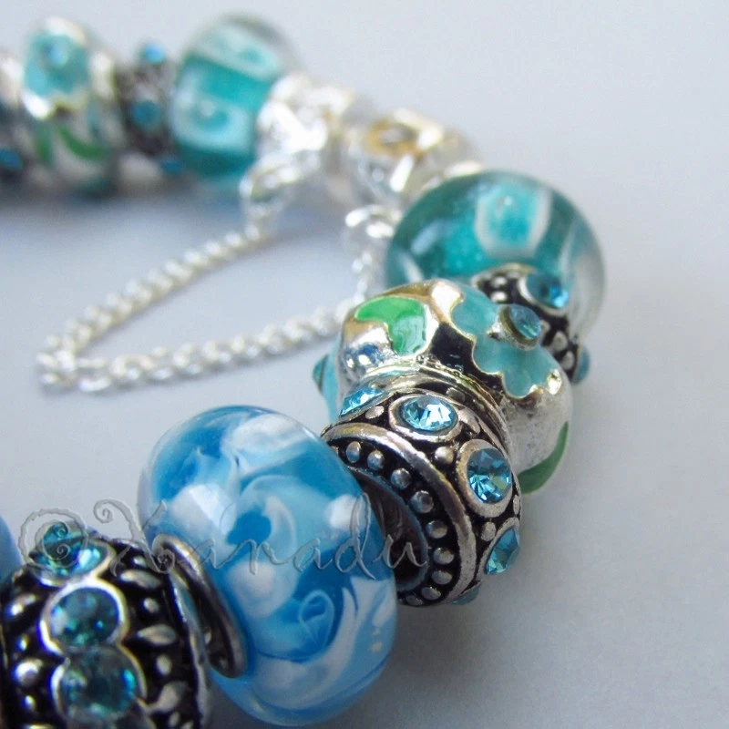Auténtica pulsera Pandora con cuentas de cristal de Murano turquesa verde azulado estilo europeo Foto 4 de 4
