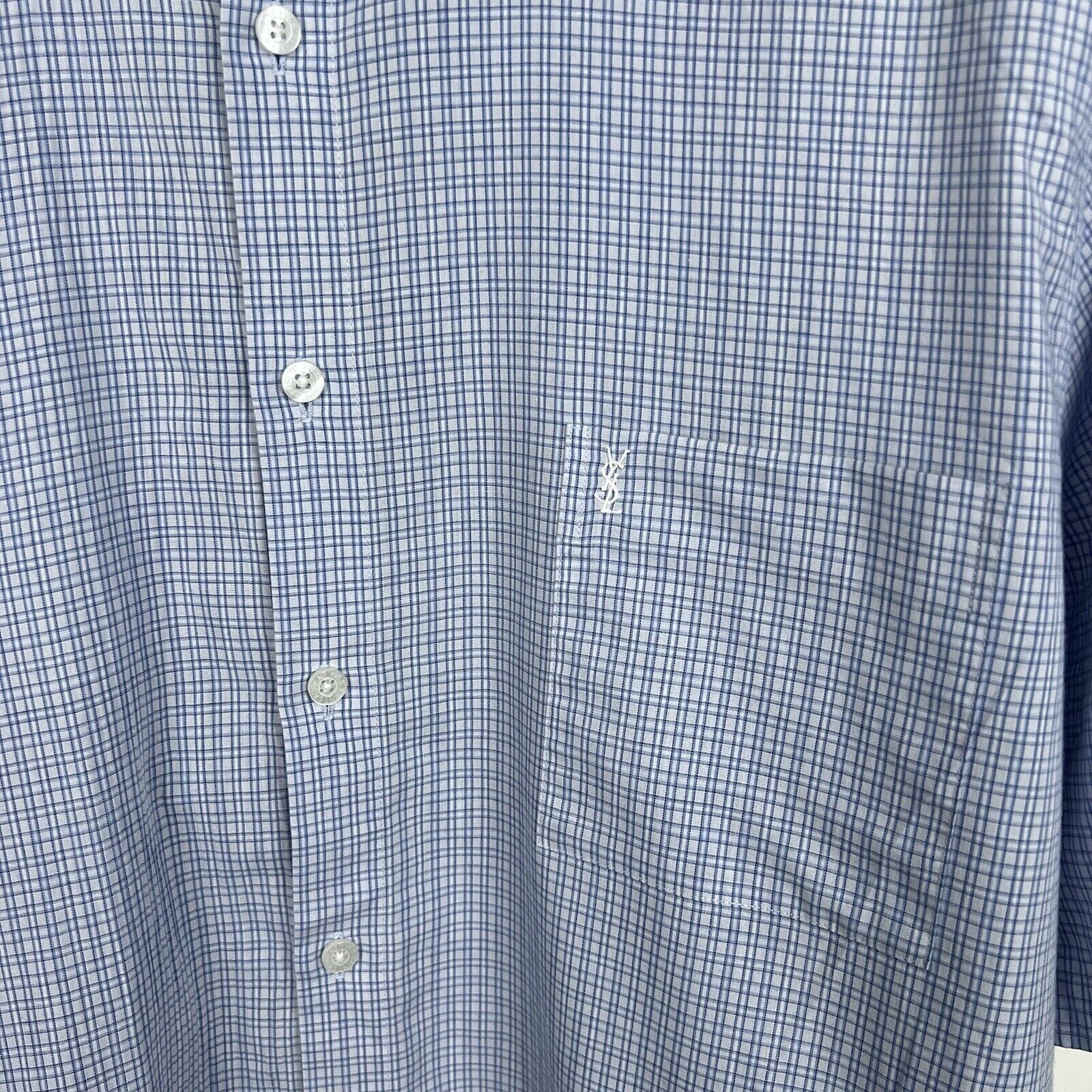 Vintage YSL Yves Saint Laurent Checkered Short Sleeve Shirt Blue 