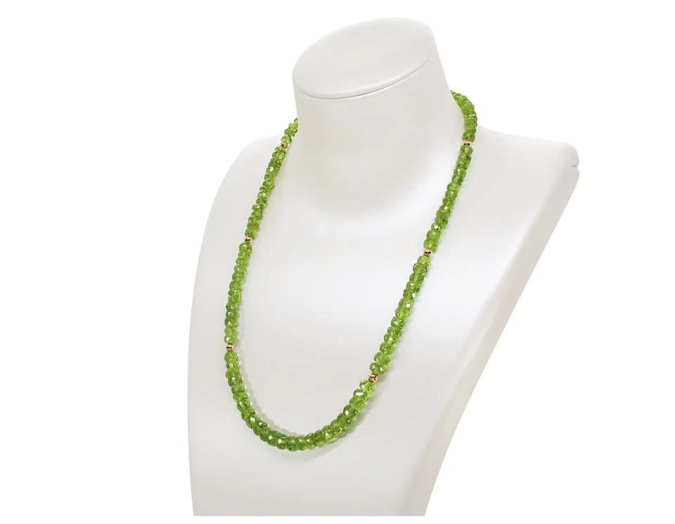 Natural Peridot Necklace 9K Gold Clasp 10K Gold Beads Eye Clean Clarity 17 Inch - Image 2 of 4
