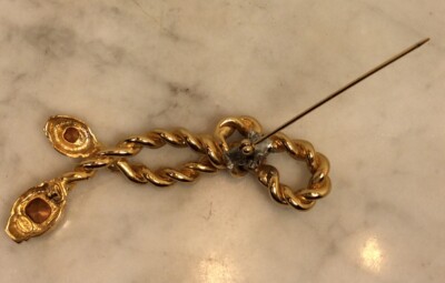 Vintage Large GIVENCHY Gold Tone Twisted Rope Pin Brooch Repaired