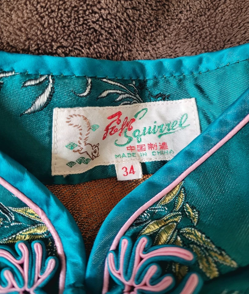 Vestido Qipao Chino Vintage Seda y Bordado Años 60 Azul Rosa Cheongsam S Foto 2 de 4