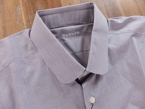 RAFFAELE CARUSO gray round collar plaid cotton dress shirt Size 42 / 16.5 Italy - Picture 2 of 4