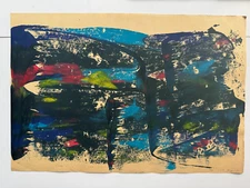 Colorful Vintage Abstract Gouache Painting 1990's Outsider Art OOAK 17x12