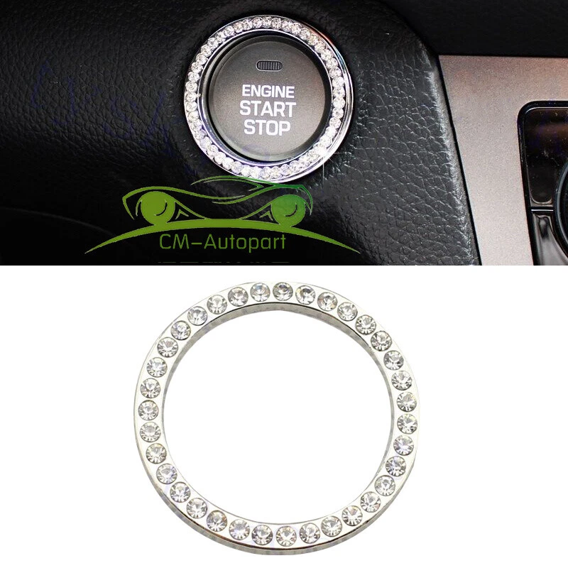 For One-Key Car Engine Ignition Push Button Ring Cover Trim Silver Parts - Image 2 of 4
