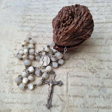 Boite Noix avec Chapelet en Nacre Argent 1900 Nut Box MOP Silver Rosary 