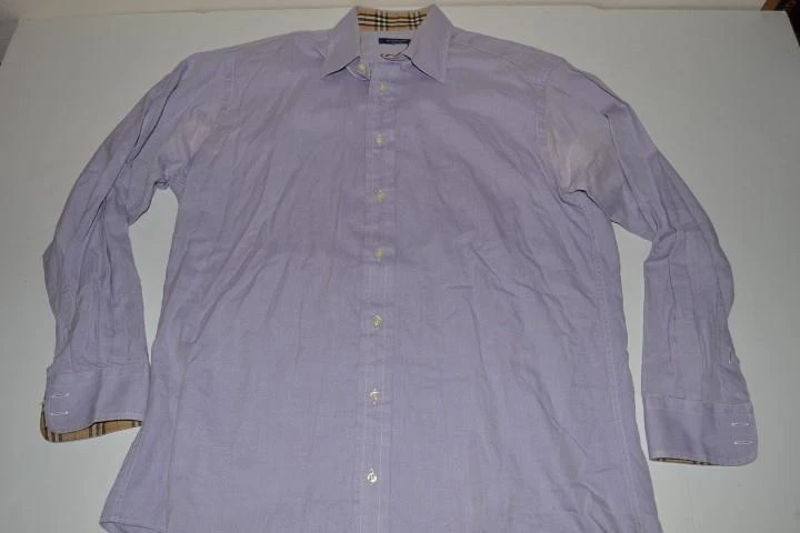 BURBERRY LONDON VIOLA BLU ABITO A QUADRI CAMICIA UOMO TAGLIA 15 5 R