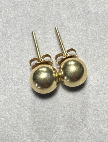Earrings: 18 Karat Yellow Gold, 7.79 mm Ball Shape, “705” Stamped, VTG