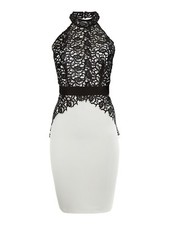 BNWT Lipsy Kardashian Kollection Waxed Lace Halterneck Shift Dress UK12 RRP £85