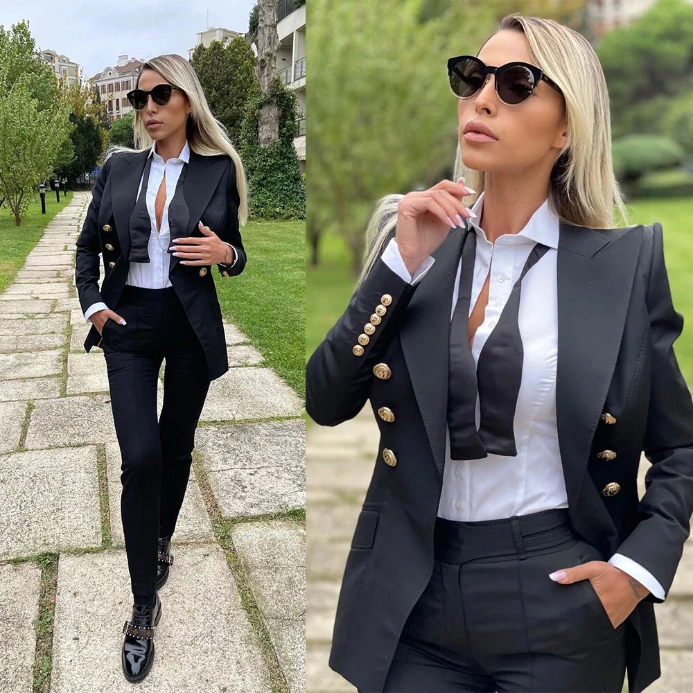 Black Women's Suits Formal Office Wear Loose Fit Latest Design For Lady  Custom