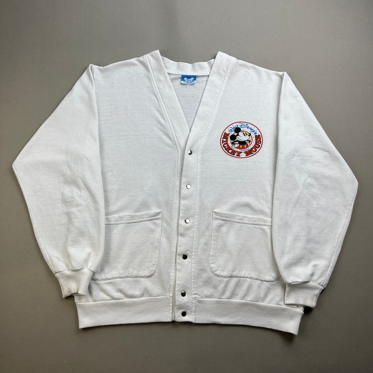 Vintage Disney Mickey Mouse Cardigan Sweatshirt Adult Medium White 