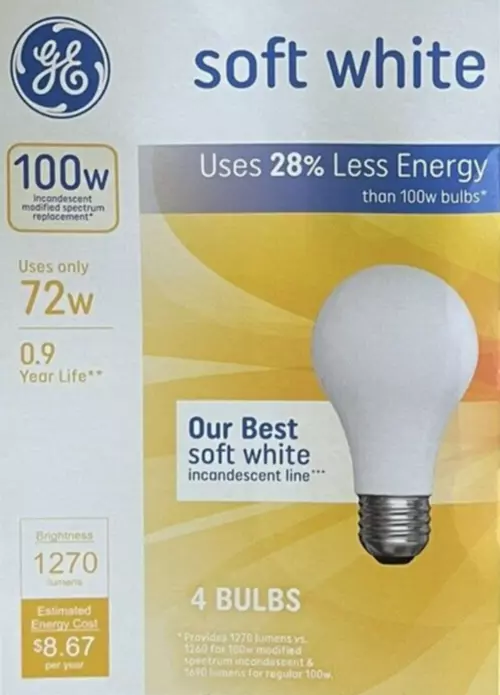 4 GE 100 Watt Soft White A19 Light Bulbs Made in Hungary 1270 Lumens