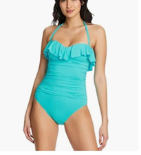 Bleu Rod Beattie Women Shirred Ruffle Bandeau Mio One-Piece Swimsuit Blue 6 8515