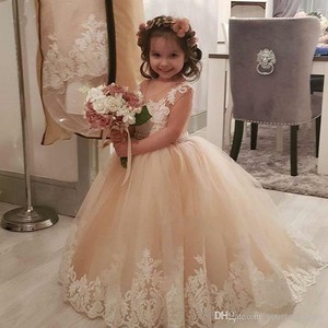 champagne pink flower girl dresses