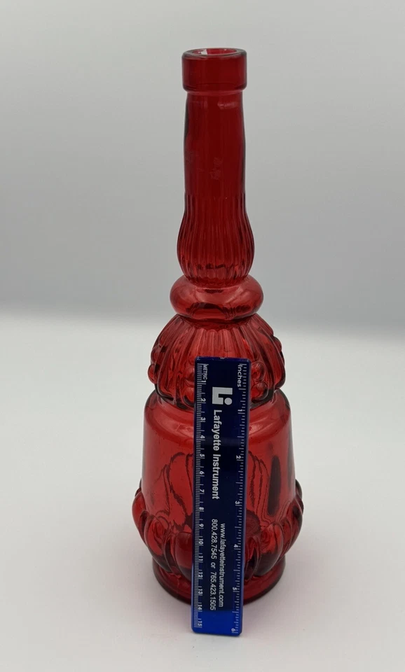 Jarrón Botella Vidrio Decorativo Himark Rojo Brillante, Pieza Decorativa 13" Alto España Foto 3 de 4