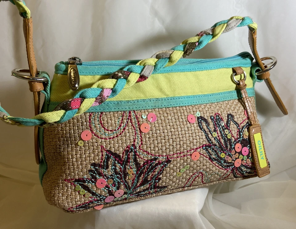 Cartera de paja de ratán con flores aceitosas correa trenzada bolso de hombro bordado Foto 2 de 4