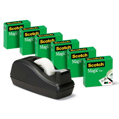 Scotch Magic Tape Value Pack, 3/4''x 1000'', 6 Rolls & 1 Black Dispenser