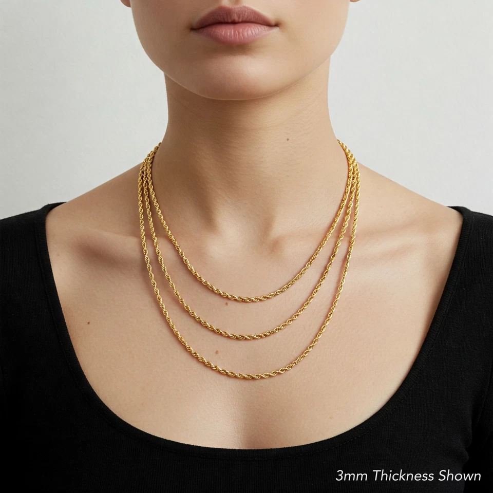 Collar italiano cadena cuerda corte diamante oro amarillo macizo 14K 2 mm-6 mm 16"-26" Foto 4 de 4