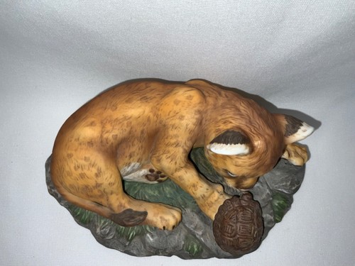 Vintage Homco Lion Cub Playing With Turtle Home Interiors Masterpiece 1985 EUC - Picture 2 of 9