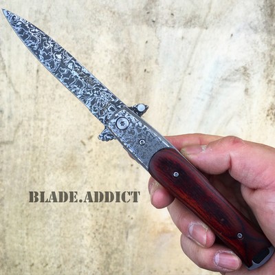8'' TAC FORCE Italian Milano Stiletto Damascus Spring Assisted Open Pocket Knife