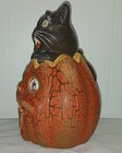 Vintage Black Halloween Cat in a Jack Lantern Pumpkin Terra Cotta Crackle Finish — photo 2