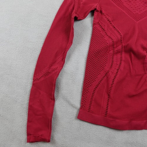 Alo Top Womens S Red Sleek Perforated Fitted Stretch Long Sleeve Activewear Yoga - Picture 5 of 16