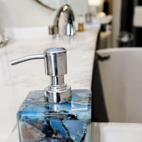 Exquisito dispensador de jabón de piedra de ágata de 5" complemento perfecto para su baño de lujo decoración - Imagen 5 de 6