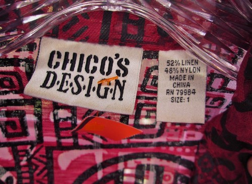 Chico's size 1 (M) Red w/ Black Asian Design Long Sleeve Button Front Shirt - Picture 10 of 10