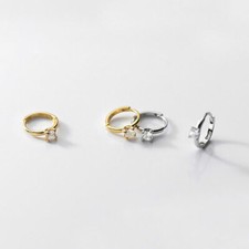 Sterling Silver Solitaire CZ Small Huggie Hoop Earrings for Girls A4096