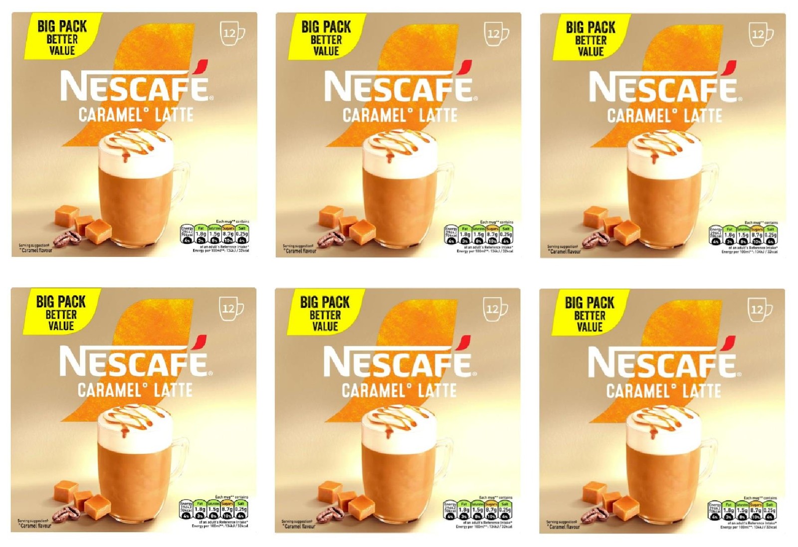 Nescafé Caramel Latte Sachets 6 x 204g (72 x 17g Sachets)