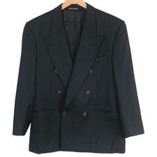 Yves Saint Laurent Double Breasted Worsted Wool Blazer Men's M Black Peak Lapel
